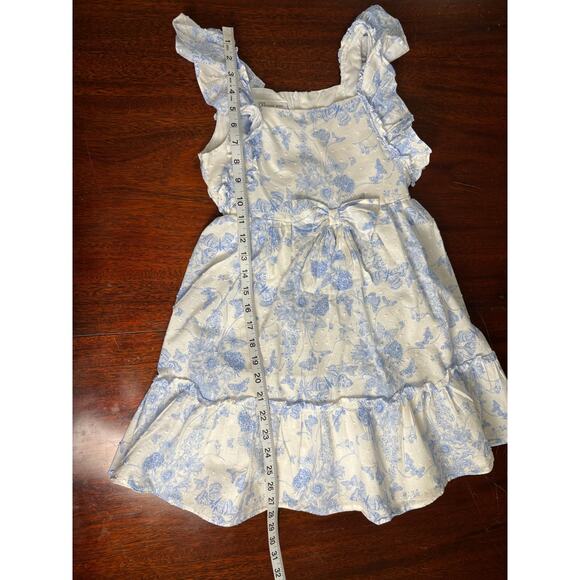 Bonnie Jean Girls Dress Sz 8 Blue & White Floral Butterfly Flutter Sleeve Party - Picture 6 of 9
